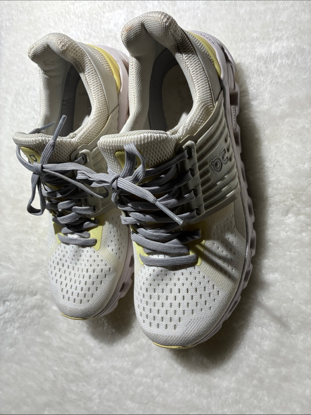 On Running Women's Athletic Sneakers in Light Gray and Yellow Accent
